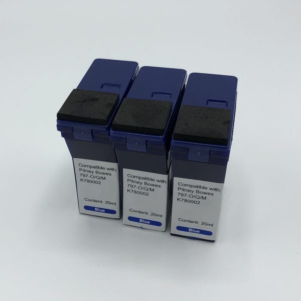 3 Pack Pitney Bowes Blue Premium Compatible Ink Cartridges for DM50 - DM55 - DM60 - K700 - K721 - K722 Franking Machines