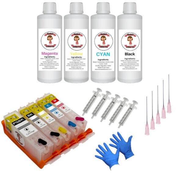 Refillable Canon Edible PGI-570BK / CLI-571 BK/C/M/Y Ink Cartridges (570xl / 571xl) For Canon Pixma TS5051 Full Set With Needles And Auto Reset Chips