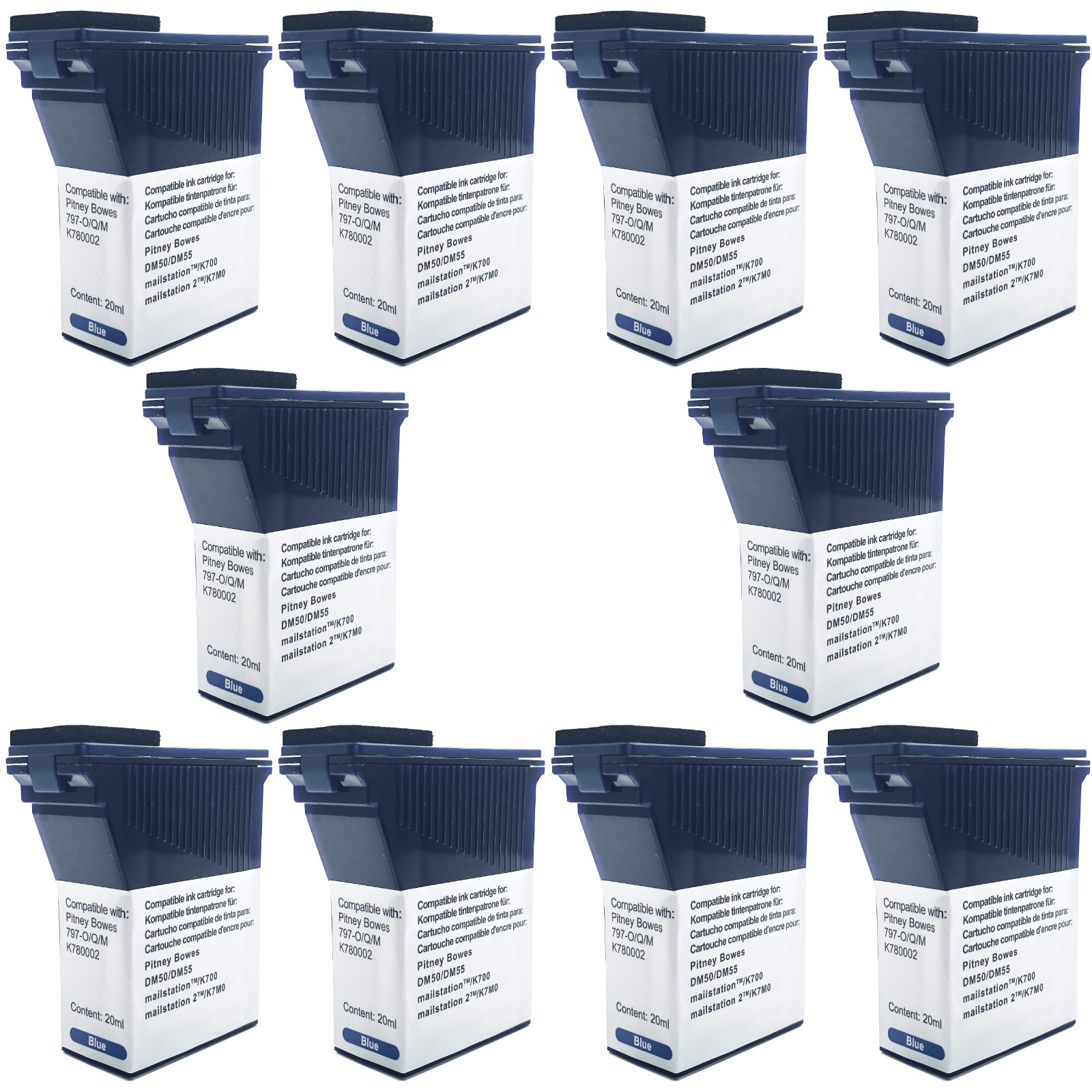Compatible Pitney Bowes Franking Ink Cartridge Blue DM50 (K700) DM60 Series Lot Set of 10