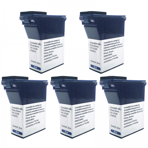 Compatible Pitney Bowes Franking Ink Cartridge Blue DM50 (K700) DM60 Series Lot Set of 5