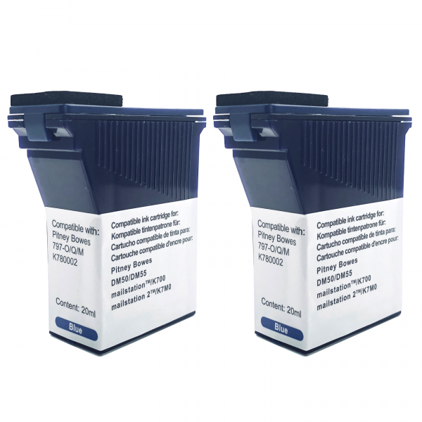 Compatible Pitney Bowes Franking Ink Cartridge Blue DM50 (K700) DM60 Series Lot Set of 2