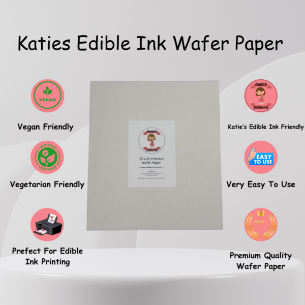 Katie’s Edible Ink Edible Wafer Rice Paper Card Pack 25 plain white A4 sheets
